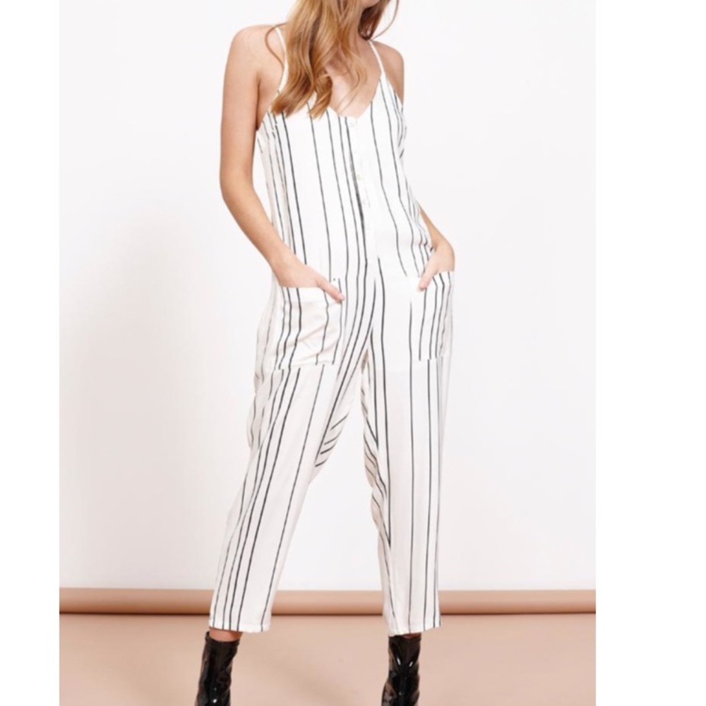 MPC Stripe Button-Up Jumpsuit